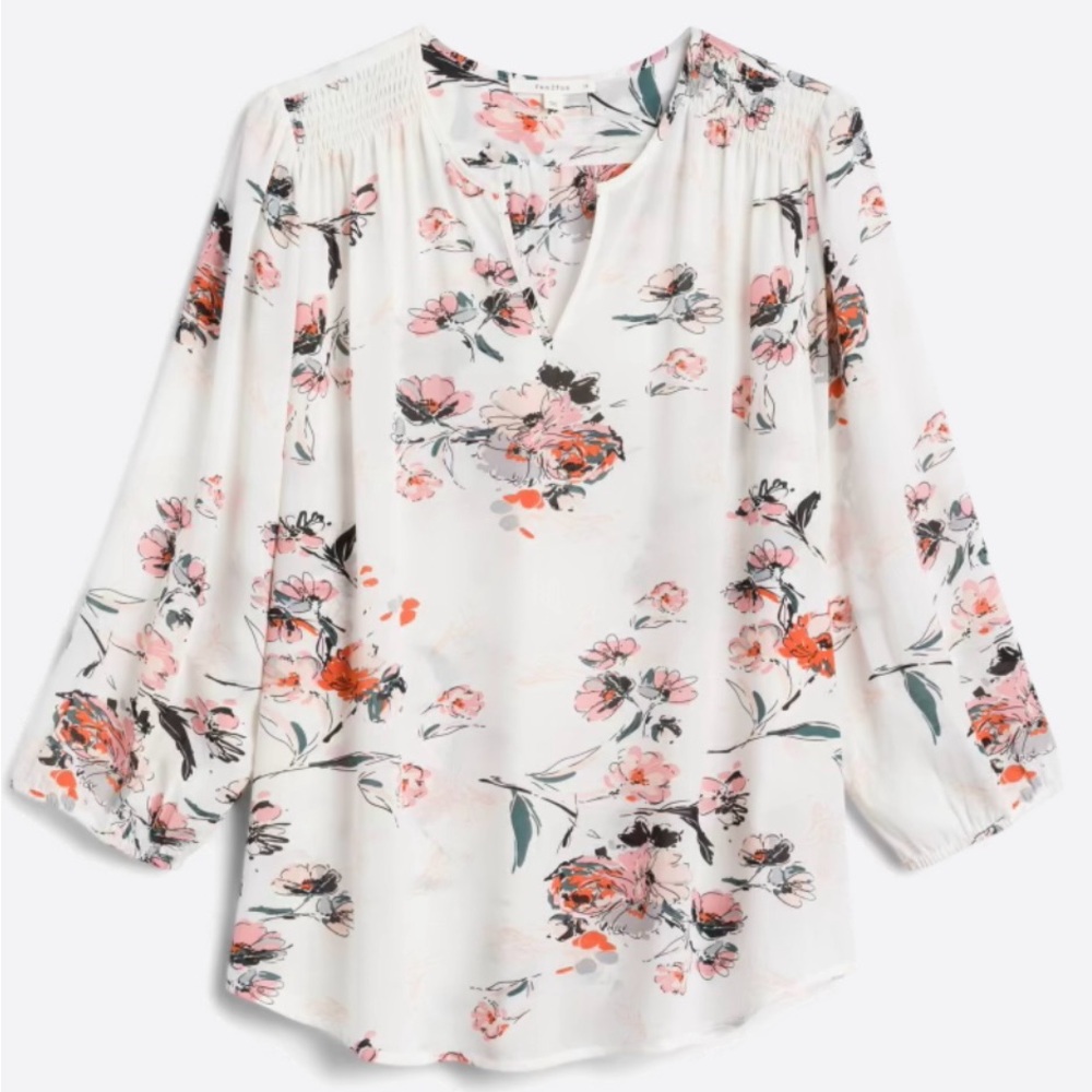 FUN2FUN Kinny Split Neck Smoked Shoulder Blouse, Size 1X (16-18)